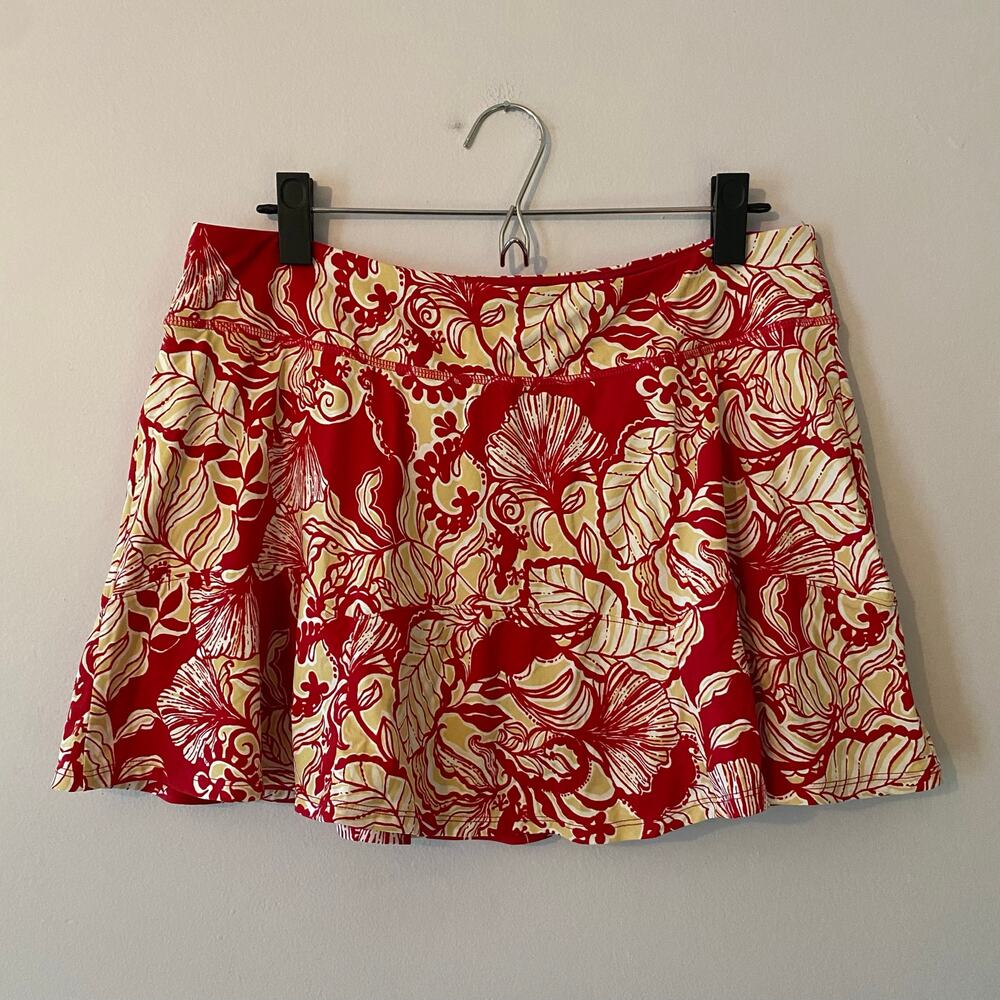 Lilly Pulitzer Luxletic Corrine Skirt Red Yellow Floral Athletic Mini size Large